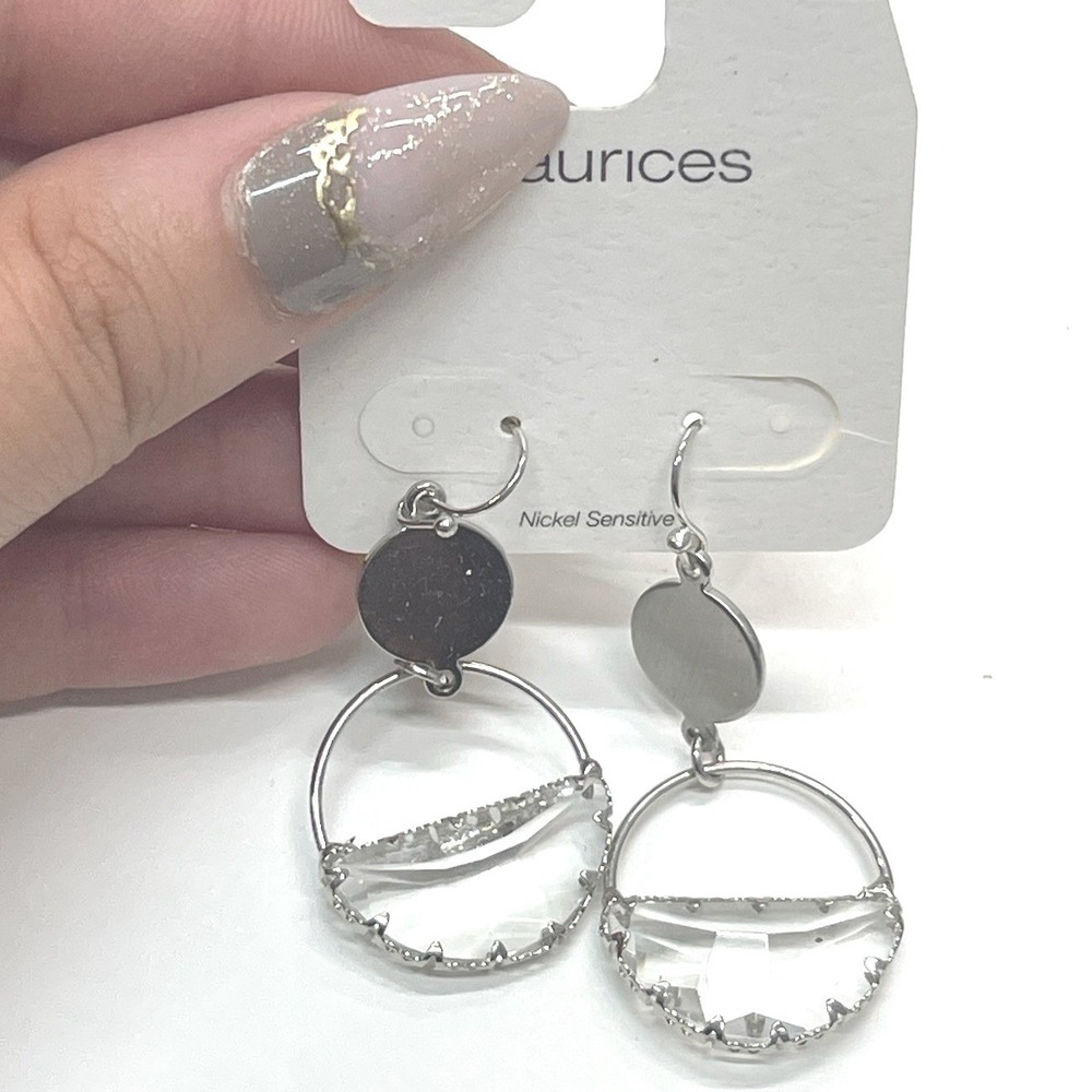 Maurices Silver Tone Geometric Drop Earringsโ Clear Stone Nickel Sensitive NWT
